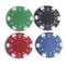 Four isolate colorful poker chips
