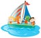 Four kids on sailboat