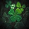 Four leaf clovers with water droplets and blurry background - generative ai