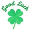 Four Leaf Green Lucky Clover with Text Good Luck Flat Vector Illustration