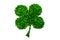 Four-leaf lucky clover made of peas isolated