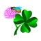 Four leafed clover with flower and bee