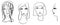 Four line drawing portraits in a row