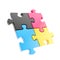 Four linked puzzle jigsaw pieces isolated