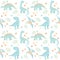 Four Little Blue Baby Dinosaur Light Colors Prehistoric Seamless Pattern Vector Illustration