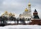 Four main Moscow Kremlin churches. Color winter photo.