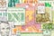 Four main world currencies banknotes in square collage