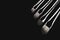 Four makeup brushes close-up diagonally on a black background. h
