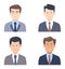 Four male characters in business attire. Corporate men avatars with different hairstyles. Professional male team