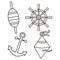 Four maritime symbols, coloring page, eps.