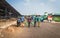 Four mens carrying fishes for sale at Visakhapatnam fishing harbour