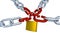 Four Metallic Chains with Four Stressed Link Locked with a Padlock