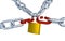 Four Metallic Chains with Two Stressed Link Locked with a Padlock