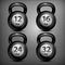 Four metallic kettle bells