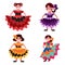 Four Mexican women dancers in traditional dresses vector illustration