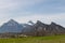 Four mountain peaks in the rhine valley in Switzerland