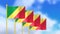 Four national flag of republic of the Congo waving in wind focused on first flag