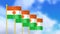 Four national flag of republic of Niger waving in wind focused on first flag