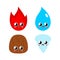 Four natural elements Cute kawaii set. Wind and fire, water and earth funny wind cartoon style. kids character. Childrens style