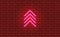 Four neon glow arrows pointing direction up. Light pink icon on a night red brick wall background. Vintage retro vector sign