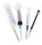 Four new empty medical plastic disposable syringes