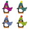 Four nice penguins on white background