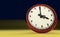 Four o`clock big clock rush watch yellow background 3D illustration