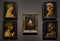 Four paintings, representing faces obtained with elements of flora, frame the one in the center depicting a traditional face, at t