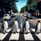Four penguins crossing at Abbey Road