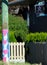 Four pink hearts painted on a hydro pole in Victoria