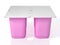 Four pink plastic cups for yoghurt with foil lid. 3D Illustration.