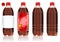 Four plastic bottles of cola with labels