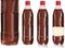 Four plastic bottles of cola with labels