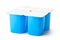 Four plastic containers for dairy products with foil lid