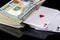 Four poker aces with dollar isolated