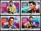 Four portraits of Elvis Presley on postage stamps
