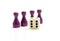 Four purple wooden pawns with dice