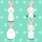 Four rabbits on blue eggs background, vector illustration.