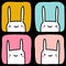 Four rabbits hand drawn vector illustration seamless pattern in cartoon comic style kawaii faces