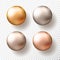 Four realistic transparent spheres or balls in different shades of metallic gold color. Vector illustration eps10