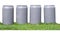 Four recycle bins with the grass on white background