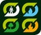 Four recycle symbols. People, water, nature, fire