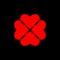 Four red hearts joined together symbolically.Four red hearts joined together symbol