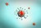 Four red virus cells on light blue background
