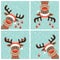 Four Reindeers Christmas Stars Winter Forest Snow Turquoise