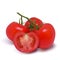 Four ripe red tomatoes on a branch
