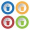 Four round color icons, hot fastfood drink, smoke