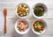 Four salad mix bowls healthy food