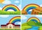 Four scenes with rainbow in the sky