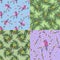Four seamless pattern with colourful parrot